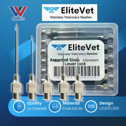 12 pcs EliteVet Stainless Needles for Pigs