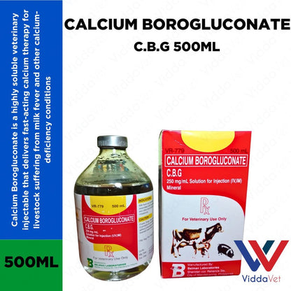 Calcium Borogluconate C.B.G. 250mg/mL Solution 500mL