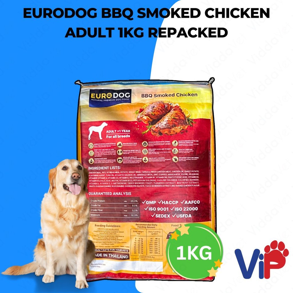 Euro Dog BBQ Smoked Chicken Adult Dog Food 1kg Repacked