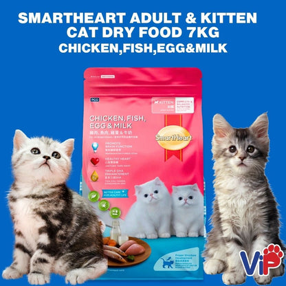 Smartheart Adult and Kitten Cat Dry Food Chicken, Fish, Egg and Milk 7kg