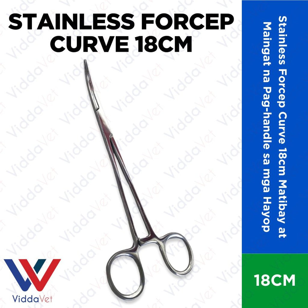 Stainless Steel Curved Forceps 18cm