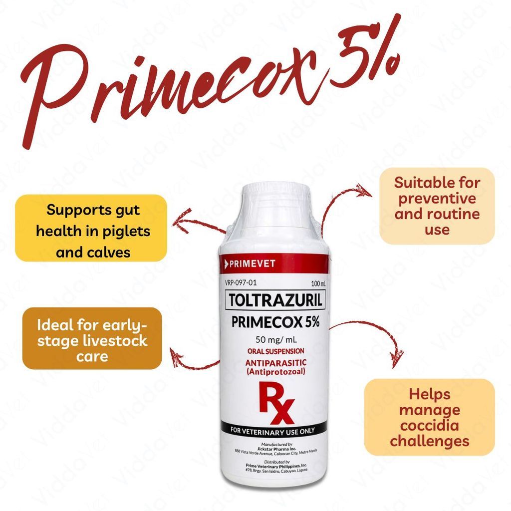 Primecox 5% 100ml Toltrazuril for Piglets and Calves Growth Support