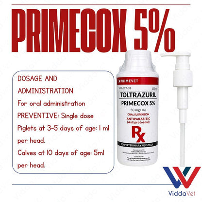 Primecox 5% 100ml Toltrazuril for Piglets and Calves Growth Support