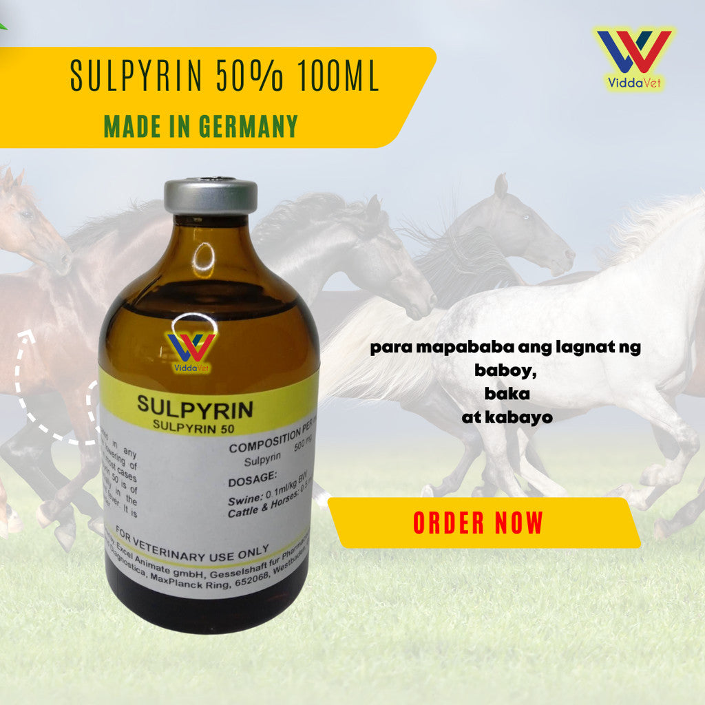 Sulpyrin 50% Injection 100ml – Antipyretic & Anti-Inflammatory for Swine, Cattle & Horses