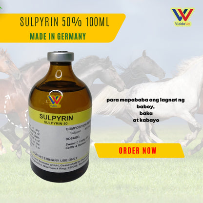 Sulpyrin 50% Injection 100ml – Antipyretic & Anti-Inflammatory for Swine, Cattle & Horses