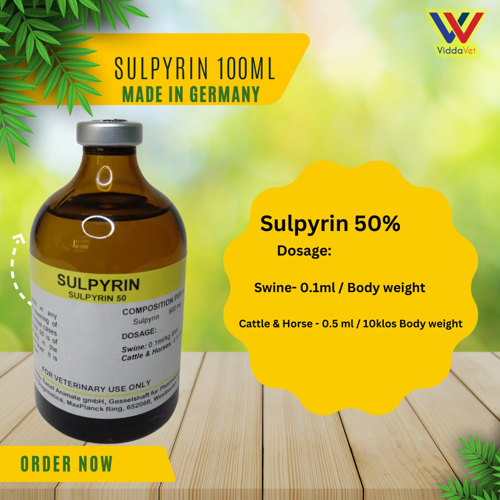 Sulpyrin 50% Injection 100ml – Antipyretic & Anti-Inflammatory for Swine, Cattle & Horses