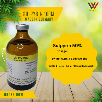 Sulpyrin 50% Injection 100ml – Antipyretic & Anti-Inflammatory for Swine, Cattle & Horses