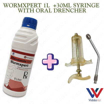 Dewormer for Goats, Pigs, CowsWormxpert 1L with TPX 30ml Syringe with Oral drencher
