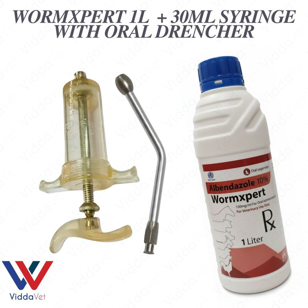 Dewormer for Goats, Pigs, CowsWormxpert 1L with TPX 30ml Syringe with Oral drencher
