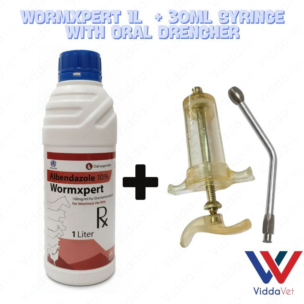 Dewormer for Goats, Pigs, CowsWormxpert 1L with TPX 30ml Syringe with Oral drencher