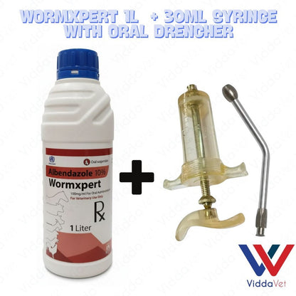 Dewormer for Goats, Pigs, CowsWormxpert 1L with TPX 30ml Syringe with Oral drencher