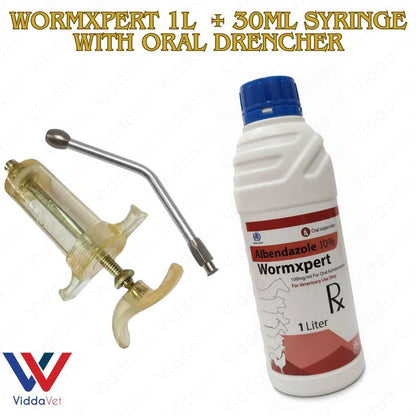 Dewormer for Goats, Pigs, CowsWormxpert 1L with TPX 30ml Syringe with Oral drencher