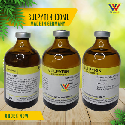 Sulpyrin 50% Injection 100ml – Antipyretic & Anti-Inflammatory for Swine, Cattle & Horses