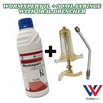Dewormer for Goats, Pigs, CowsWormxpert 1L with TPX 30ml Syringe with Oral drencher