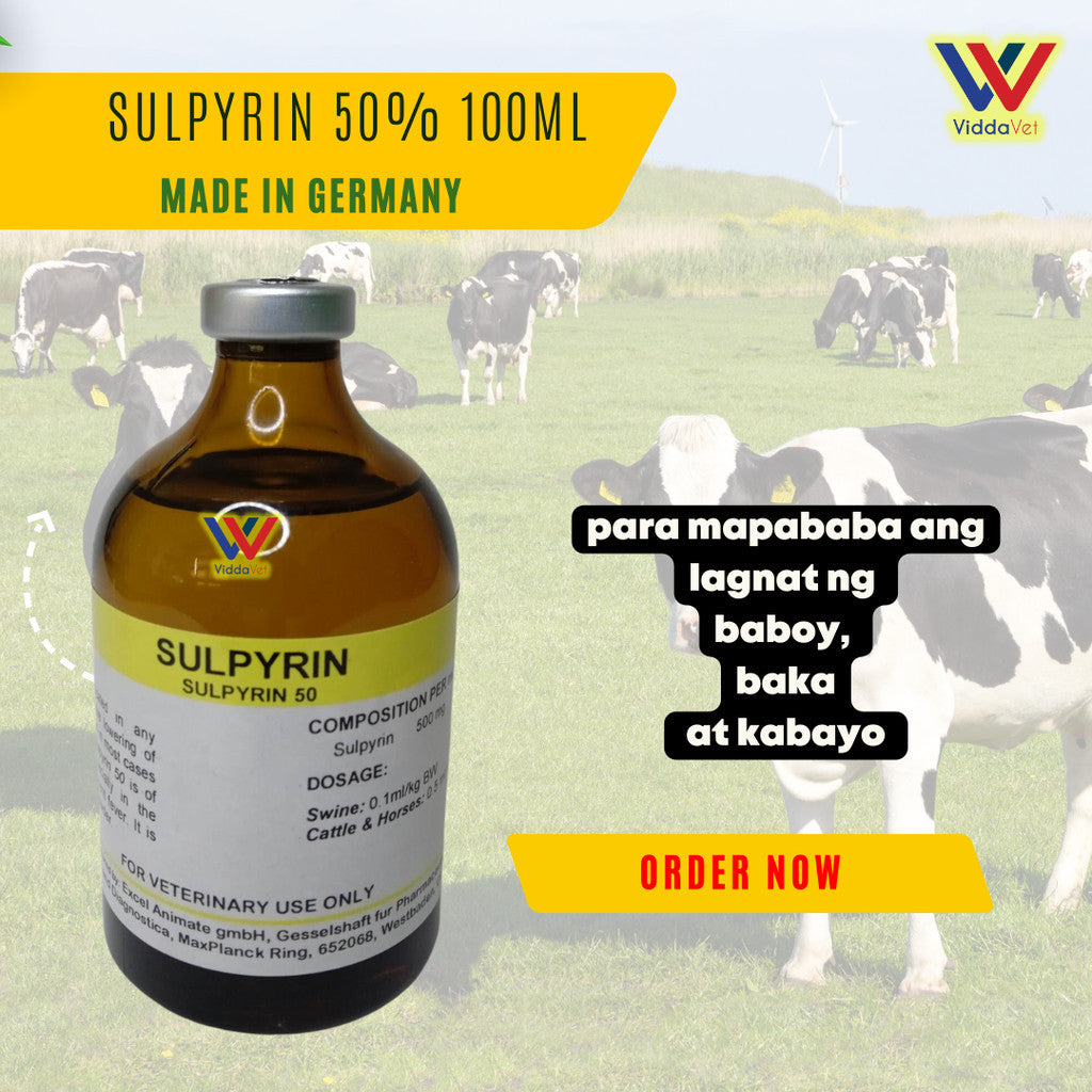 Sulpyrin 50% Injection 100ml – Antipyretic & Anti-Inflammatory for Swine, Cattle & Horses