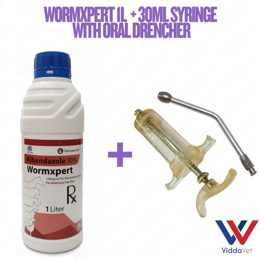 Dewormer for Goats, Pigs, CowsWormxpert 1L with TPX 30ml Syringe with Oral drencher