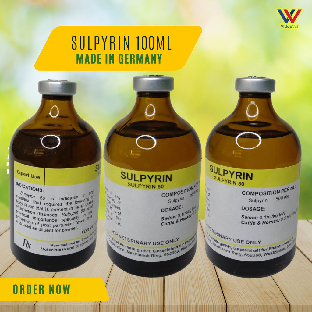 Sulpyrin 50% Injection 100ml – Antipyretic & Anti-Inflammatory for Swine, Cattle & Horses