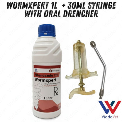 Dewormer for Goats, Pigs, CowsWormxpert 1L with TPX 30ml Syringe with Oral drencher