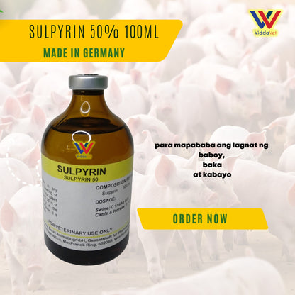 Sulpyrin 50% Injection 100ml – Antipyretic & Anti-Inflammatory for Swine, Cattle & Horses