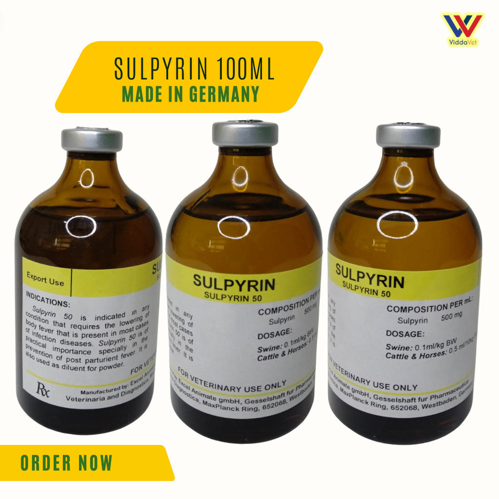 Sulpyrin 50% Injection 100ml – Antipyretic & Anti-Inflammatory for Swine, Cattle & Horses
