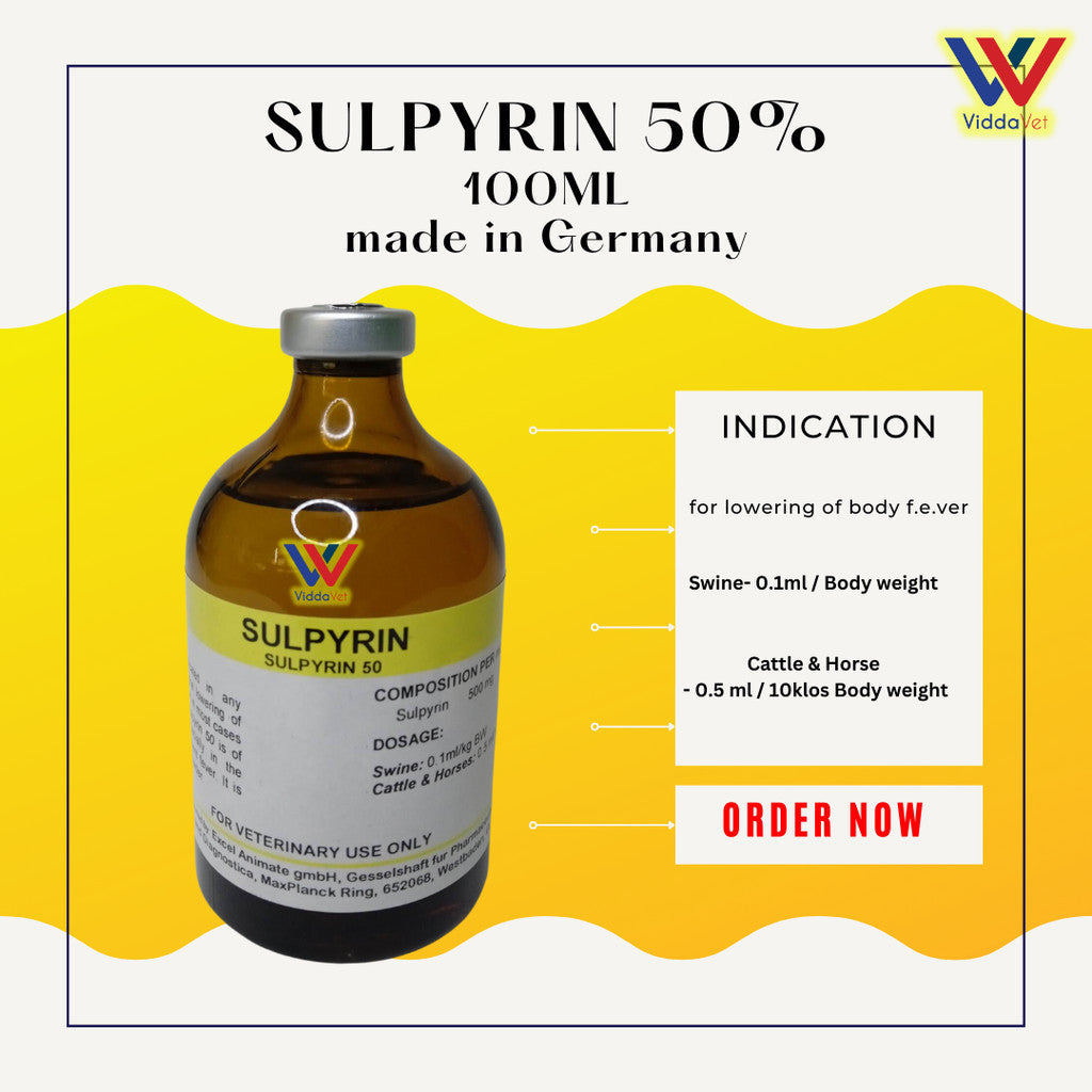 Sulpyrin 50% Injection 100ml – Antipyretic & Anti-Inflammatory for Swine, Cattle & Horses
