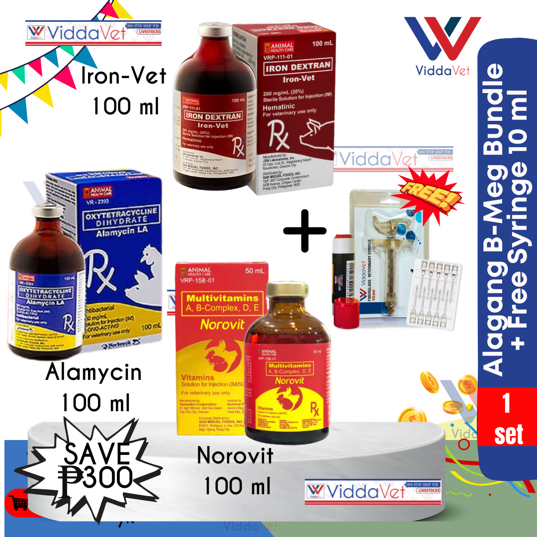 BMEG Bundle Alamycin Iron-Vet 100ml + Alamycin LA 100ml + Norovit 100ml + Freebies