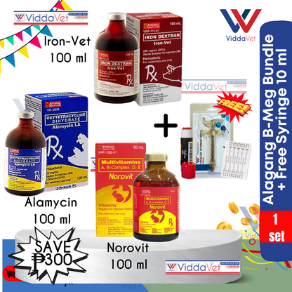 BMEG Bundle Alamycin Iron-Vet 100ml + Alamycin LA 100ml + Norovit 100ml + Freebies